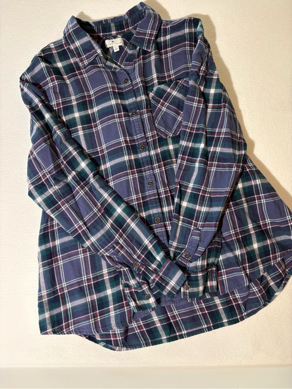 True Craft Navy, Green & White Plaid Button-Down Shirt